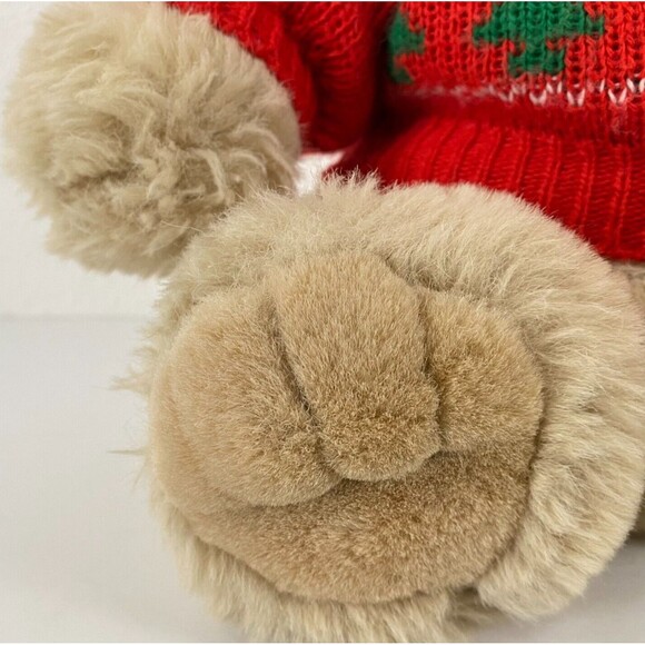14" Vintage Tan CHRISTMAS TEDDY BEAR Stuffed Animal Plush Brown Windsor Toys Hat - Picture 3 of 11